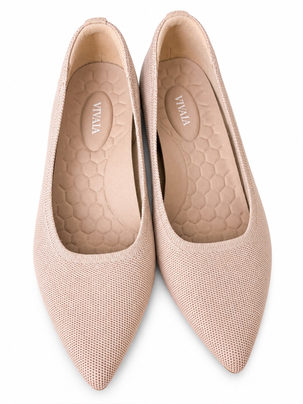 VIVAIA Nude Blush Knit Pointed Toe Block Heel Pumps Sz 8 /EU 39